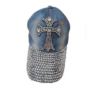 Indigo Soul Denim Cap with Rhinestone Cross